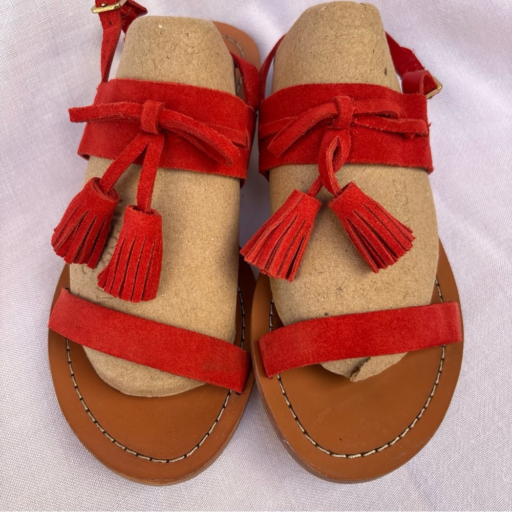Kate Spade CARLITA Suede Sandals Paprika Pumpkin Orange Tassels 6.5 HOT Summer